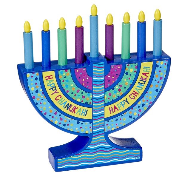 My Mini Wood Menorah Toy Blue - The Judaica Place